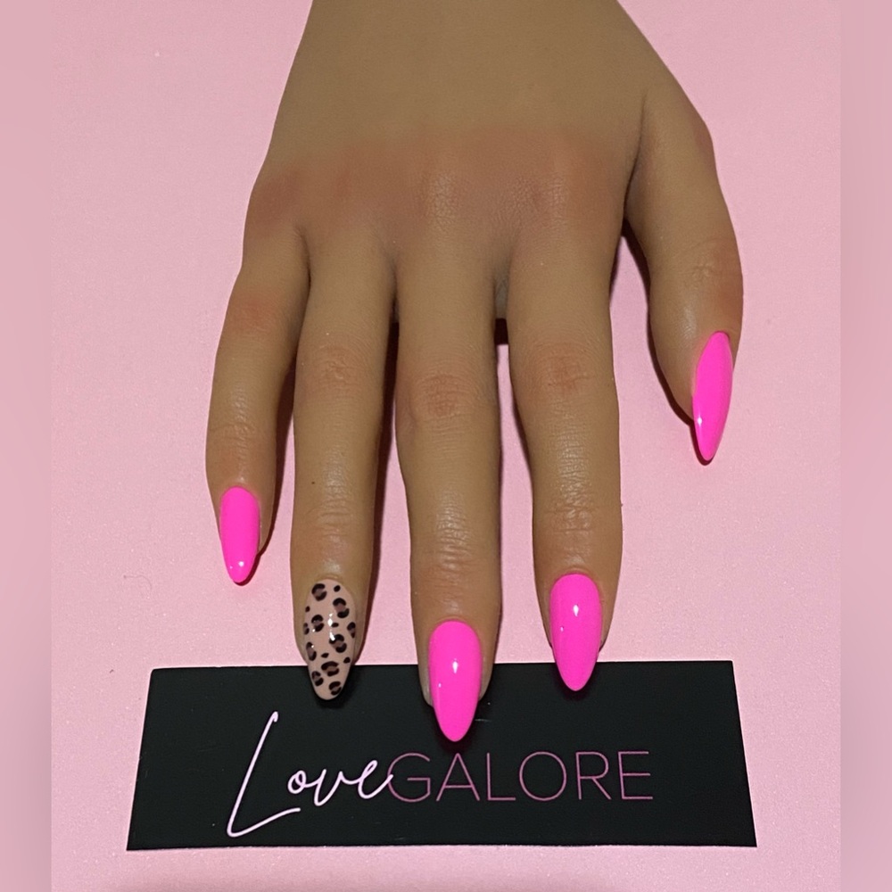 Handcrafted Press on Nails Pink Cheetah Medium Almond -Love Galore